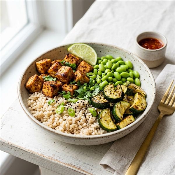 Recovery Boost Edamame & Tempeh Scramble with Jasmine Rice & Hass
