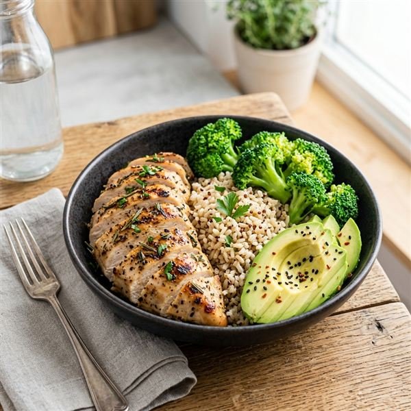 Clean Eats Grilled Chicken Breast with Roasted Sweet Potato Cubes & Hass