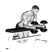 Dumbbell Over Bench Neutral Wrist Curl form demonstration - targeted for Biceps Upper Arms workouts