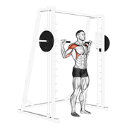 Smith Standing Behind Head Military Press form demonstration - targeted for Delts Shoulders workouts