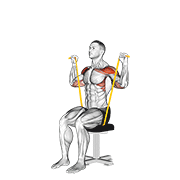 Resistance Band Seated Shoulder Press form demonstration - targeted for Delts Shoulders workouts